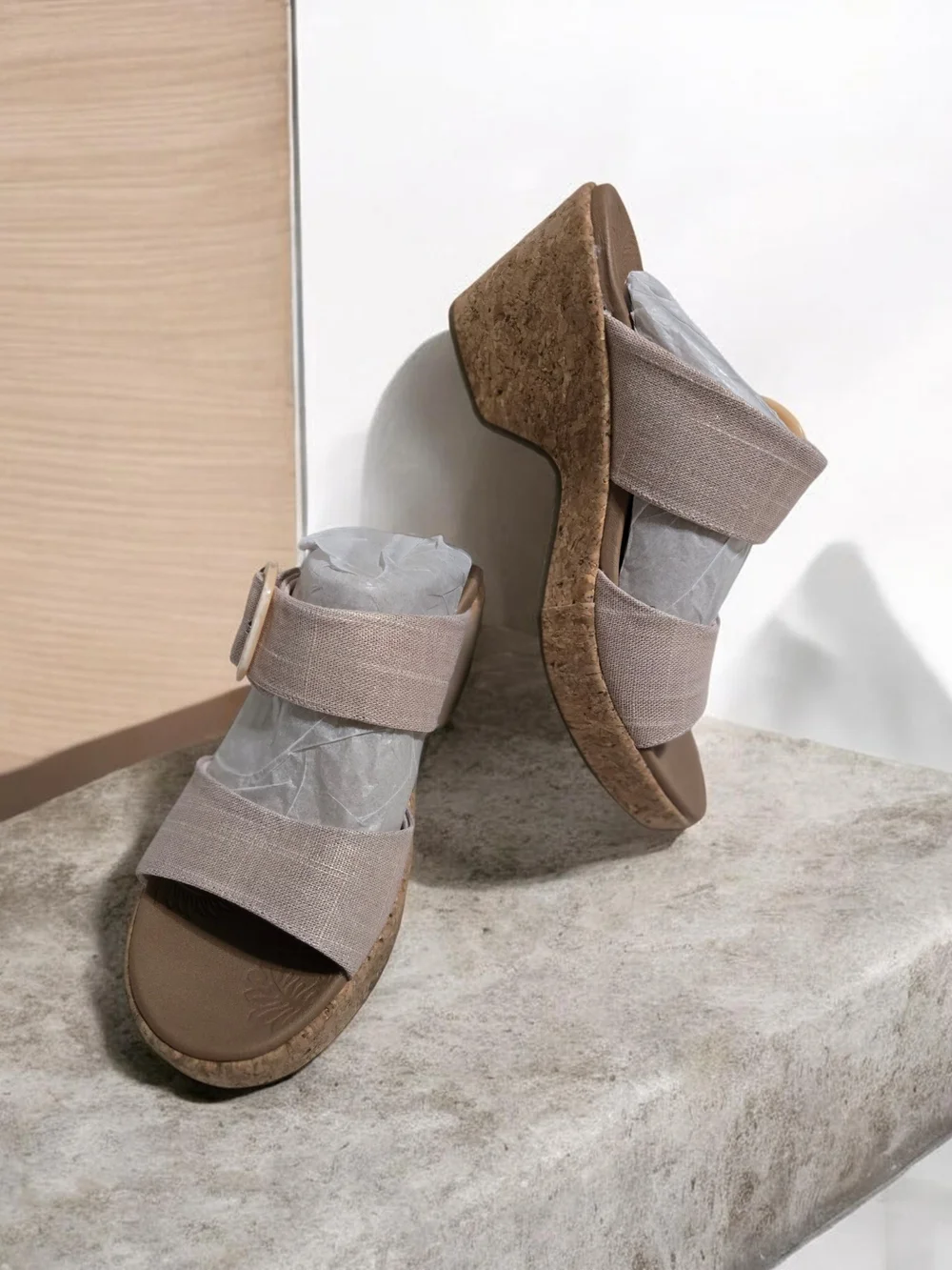 Beige Cork Wedge Sandals - Women Size 7 1/2 SKECHERS NWOB